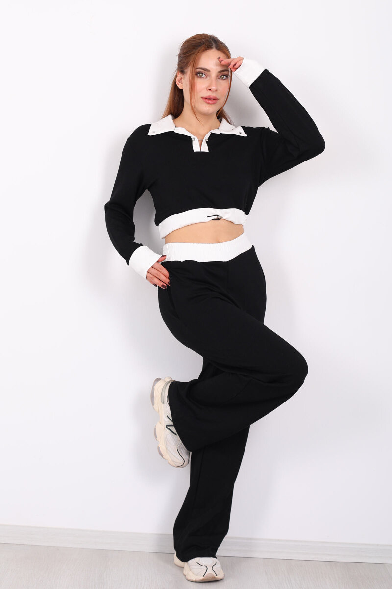 Kordon Ve Zımba Detaylı Garnili Siyah Kadın Modal Takım - 7