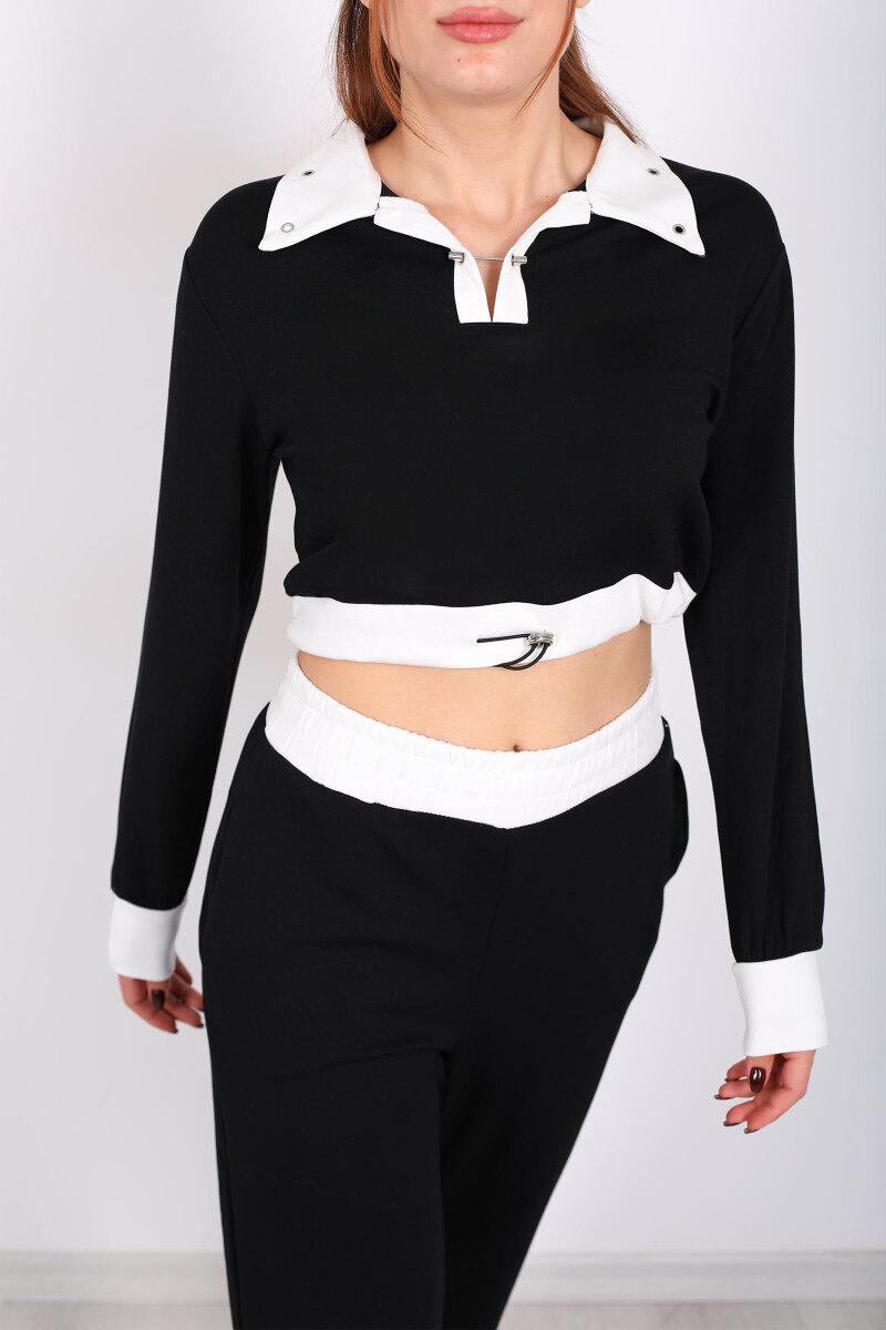 Kordon Ve Zımba Detaylı Garnili Siyah Kadın Modal Takım - 2