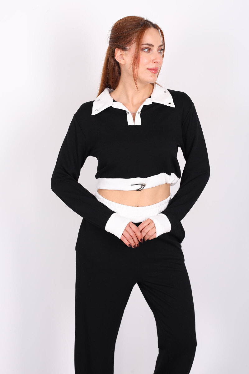 Kordon Ve Zımba Detaylı Garnili Siyah Kadın Modal Takım - 4