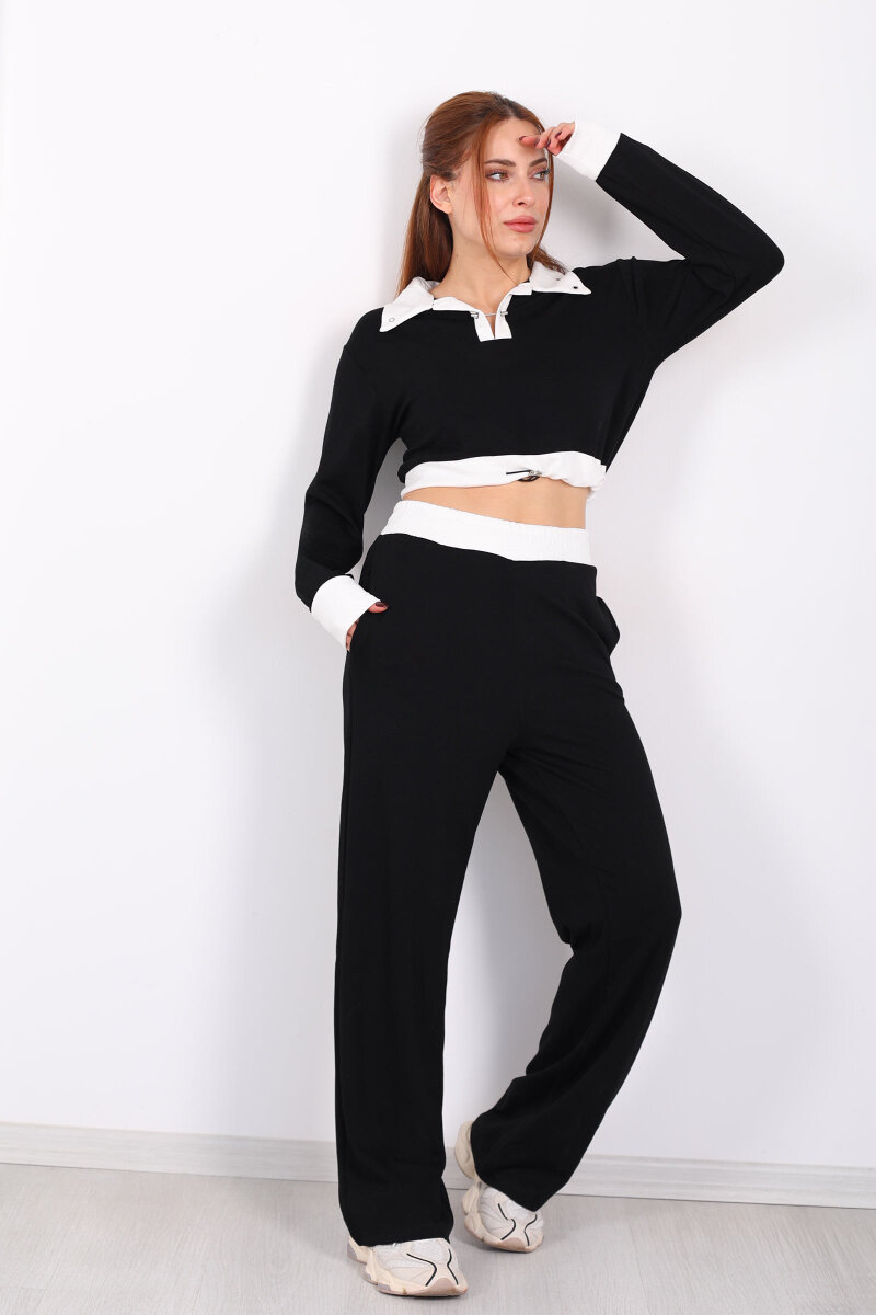 Kordon Ve Zımba Detaylı Garnili Siyah Kadın Modal Takım - 3