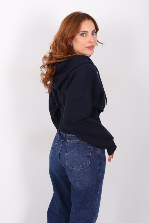 Korse Detaylı Fermuarlı Lacivert Kadın Sweat - 5