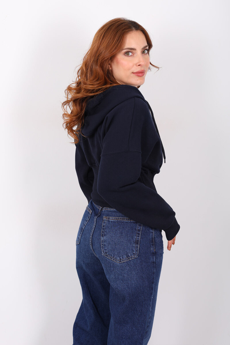 Korse Detaylı Fermuarlı Lacivert Kadın Sweat - 5