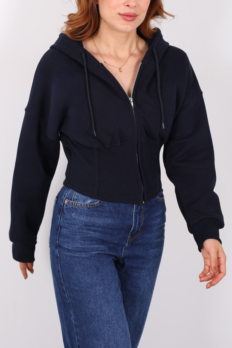 Korse Detaylı Fermuarlı Lacivert Kadın Sweat - 2
