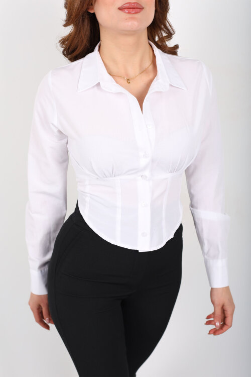 Korse Görüntülü Kadın Beyaz Crop Gömlek - Berox (1)