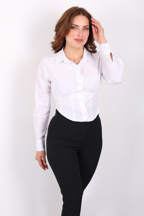 Korse Görüntülü Kadın Beyaz Crop Gömlek - Berox