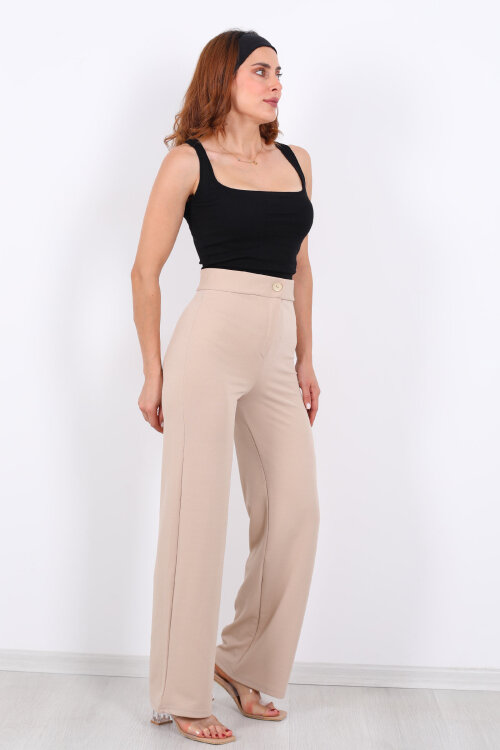 Krep Kadın Palazzo Bej Pantolon - 4