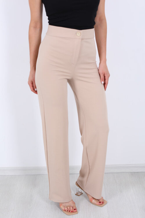 Krep Kadın Palazzo Bej Pantolon - Berox (1)