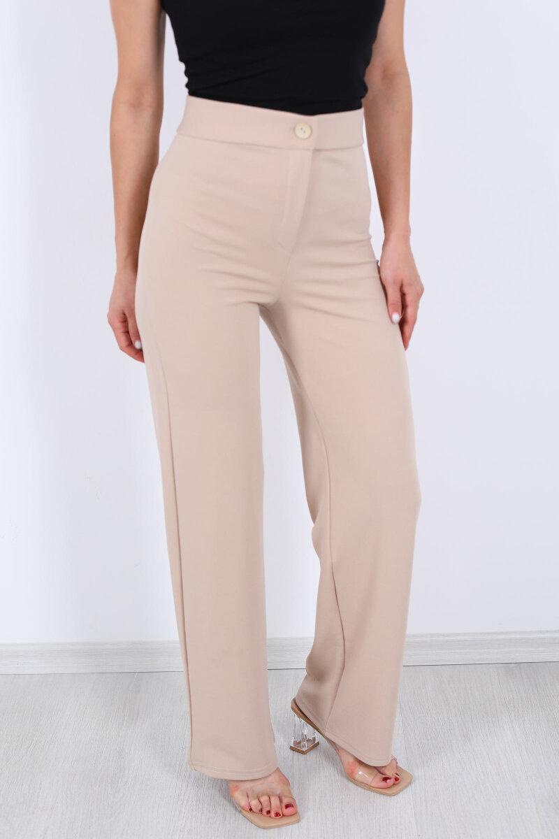 Krep Kadın Palazzo Bej Pantolon - 2