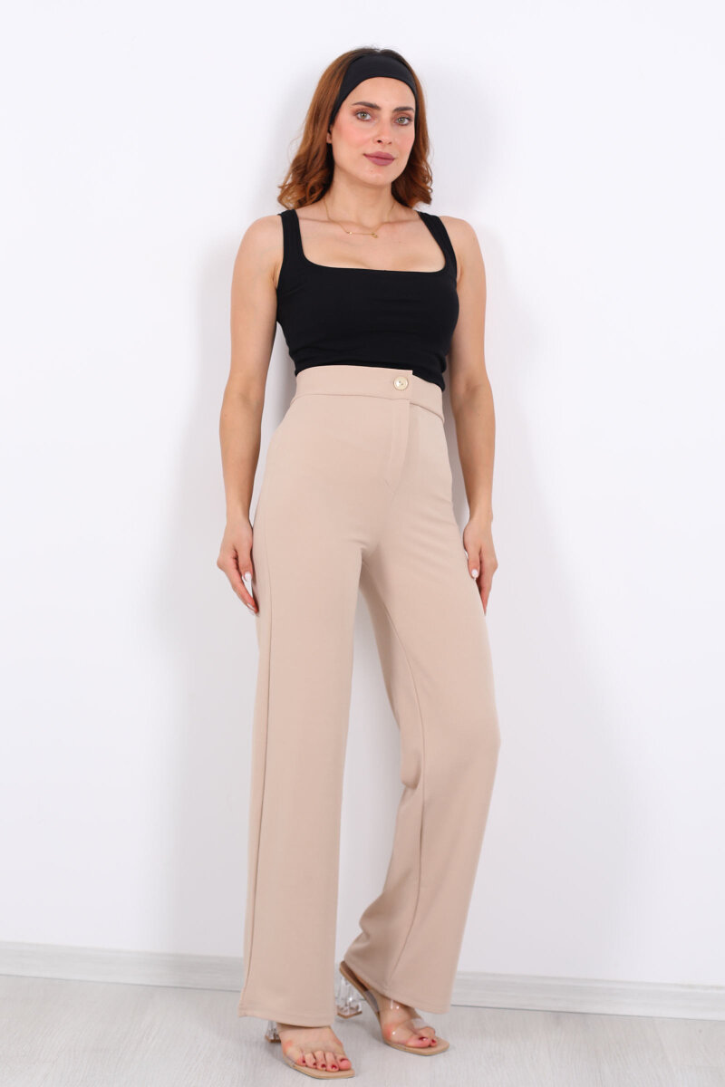 Krep Kadın Palazzo Bej Pantolon - 6