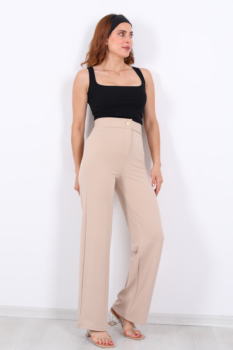 Krep Kadın Palazzo Bej Pantolon - 1
