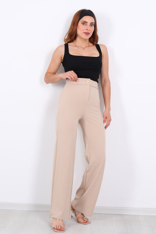 Krep Kadın Palazzo Bej Pantolon - 3