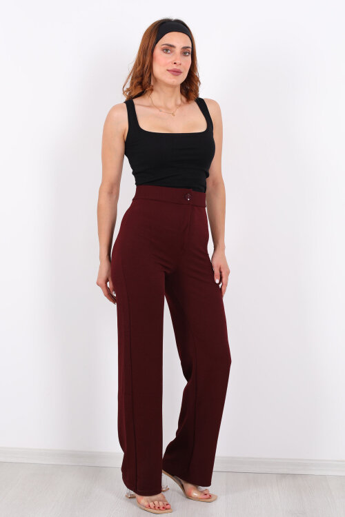 Krep Kadın Palazzo Bordo Pantolon - 4