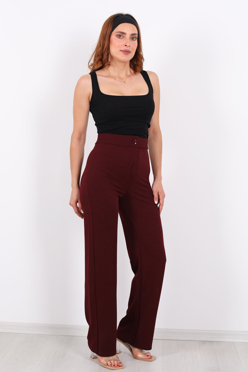 Krep Kadın Palazzo Bordo Pantolon - 4