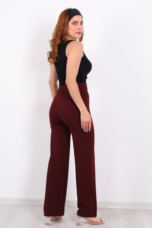 Krep Kadın Palazzo Bordo Pantolon - 5