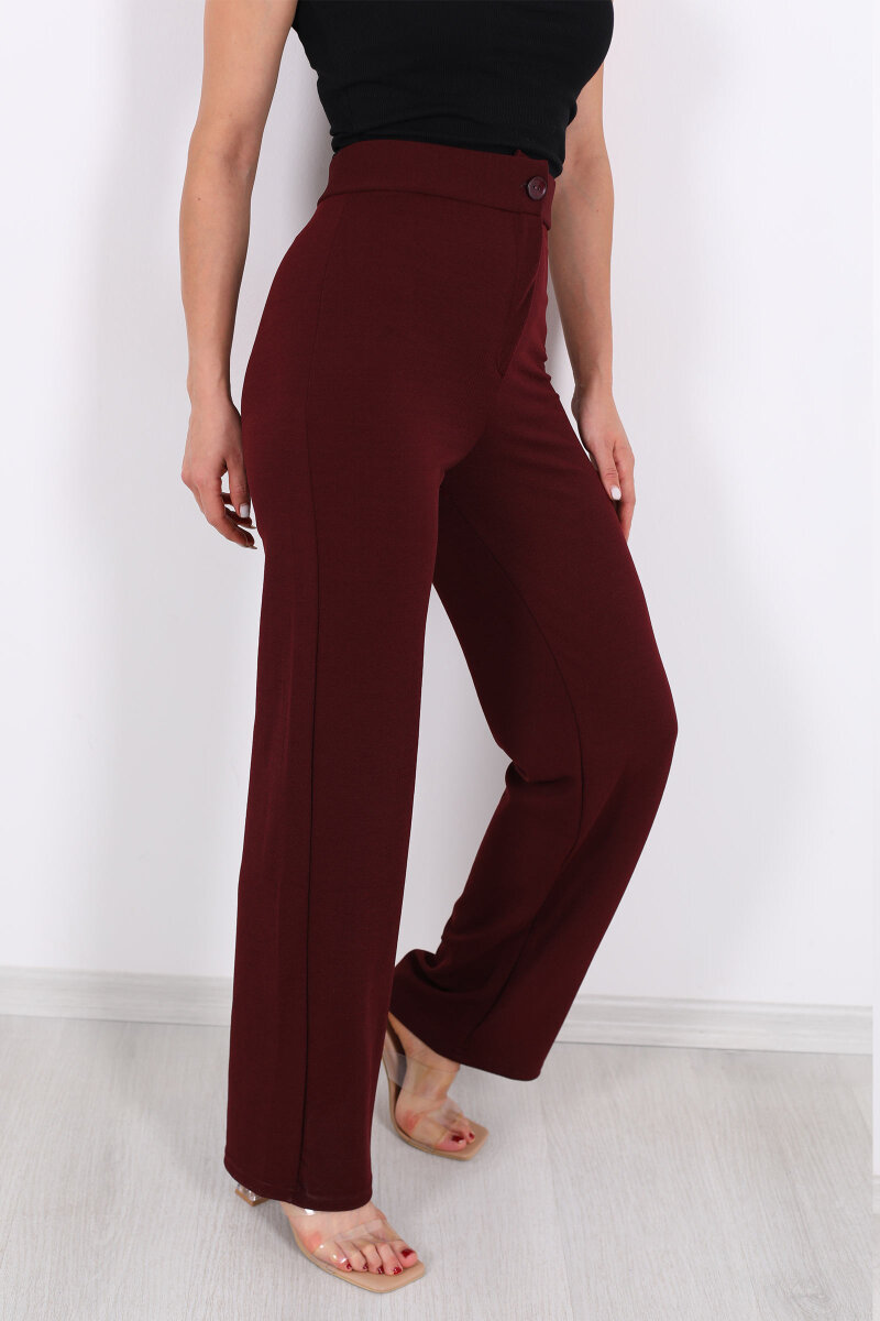 Krep Kadın Palazzo Bordo Pantolon - 2
