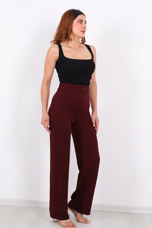 Krep Kadın Palazzo Bordo Pantolon - 6