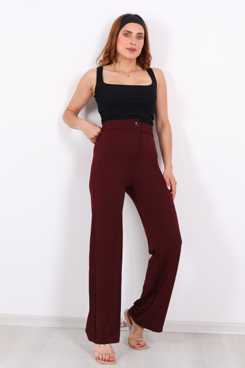 Krep Kadın Palazzo Bordo Pantolon 