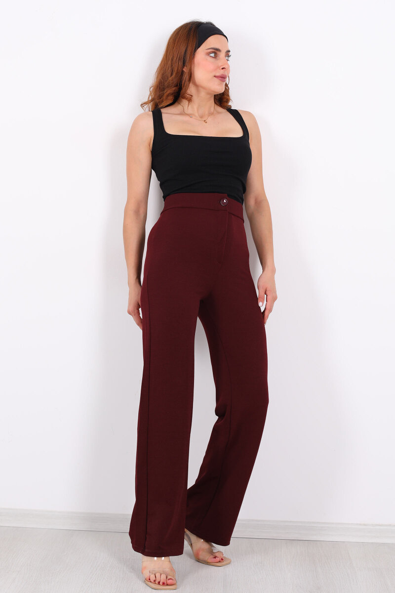 Krep Kadın Palazzo Bordo Pantolon - 3