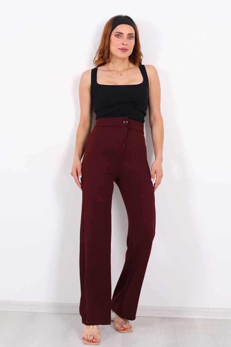 Krep Kadın Palazzo Bordo Pantolon - 7