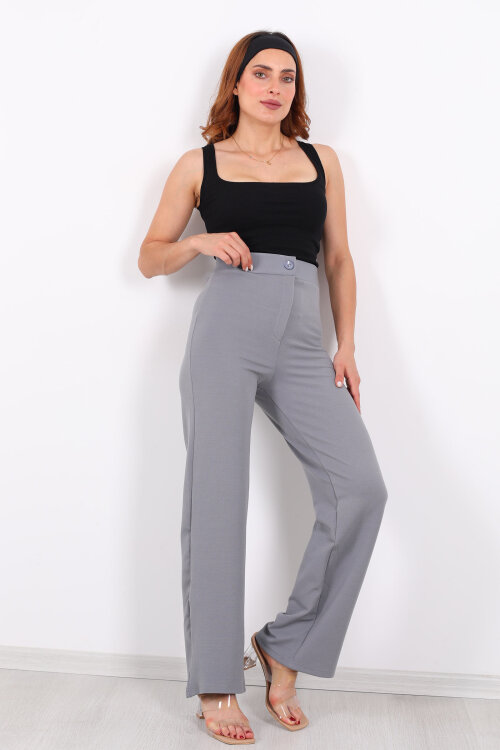 Krep Kadın Palazzo Gri Pantolon 
