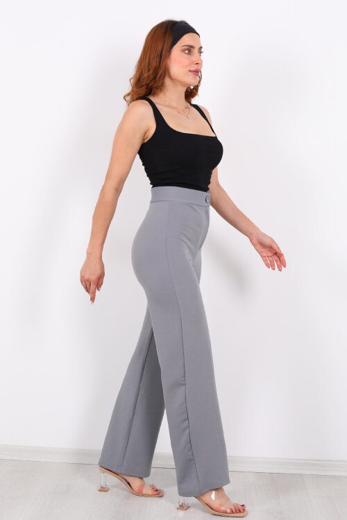 Krep Kadın Palazzo Gri Pantolon - 3
