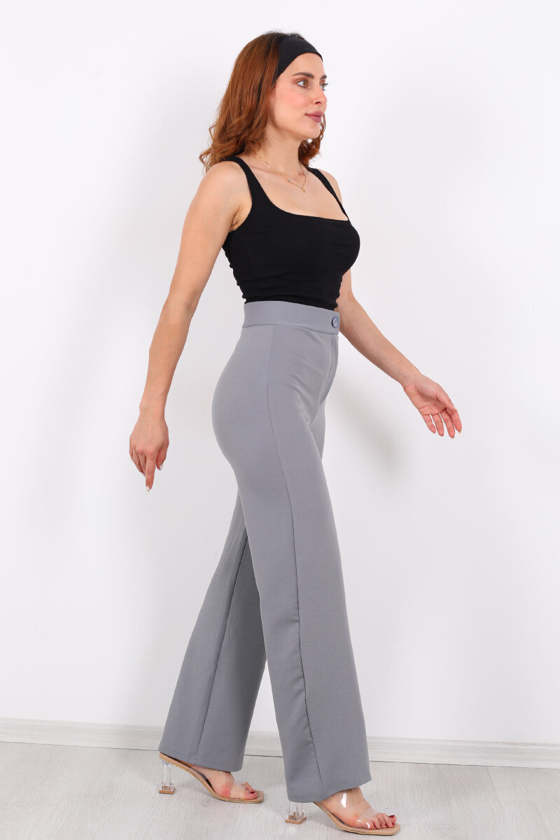 Krep Kadın Palazzo Gri Pantolon - 3