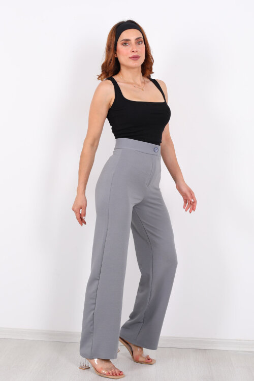 Krep Kadın Palazzo Gri Pantolon - 6