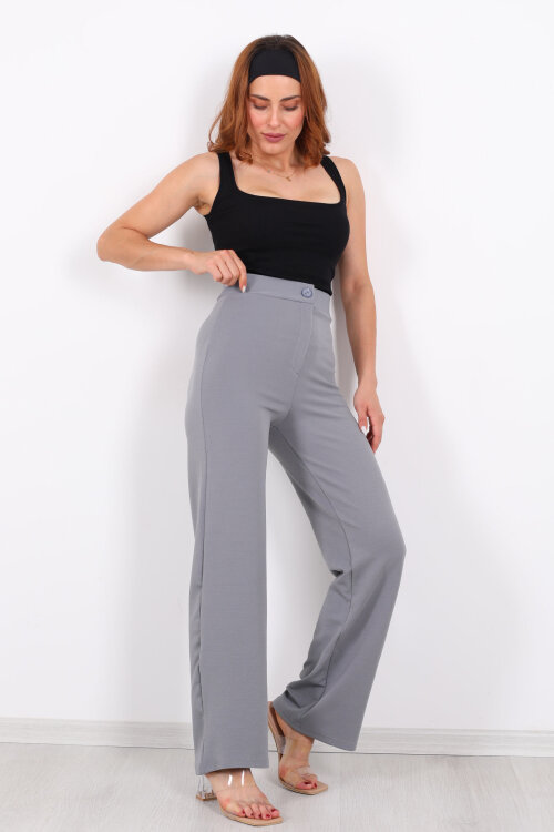 Krep Kadın Palazzo Gri Pantolon - 4