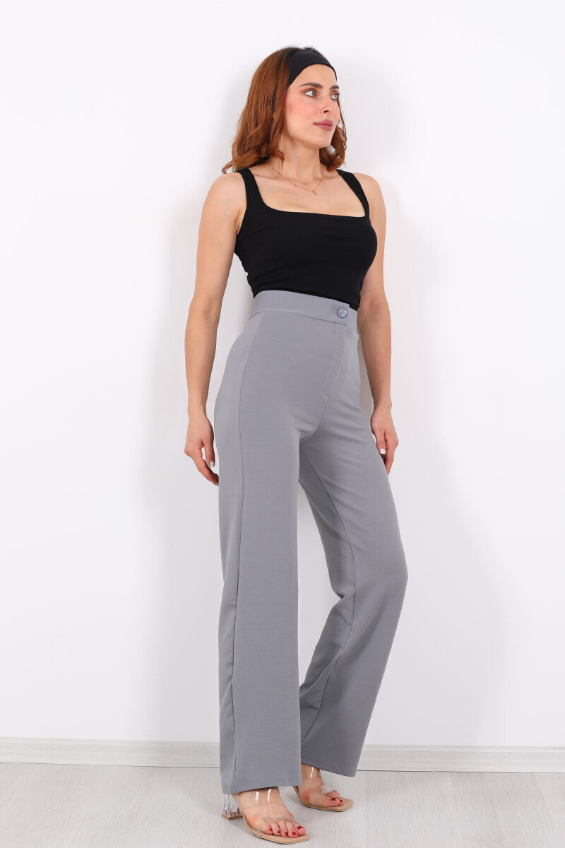 Krep Kadın Palazzo Gri Pantolon - 7