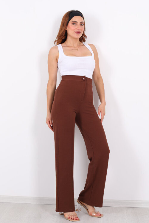Krep Kadın Palazzo Kahverengi Pantolon - 4