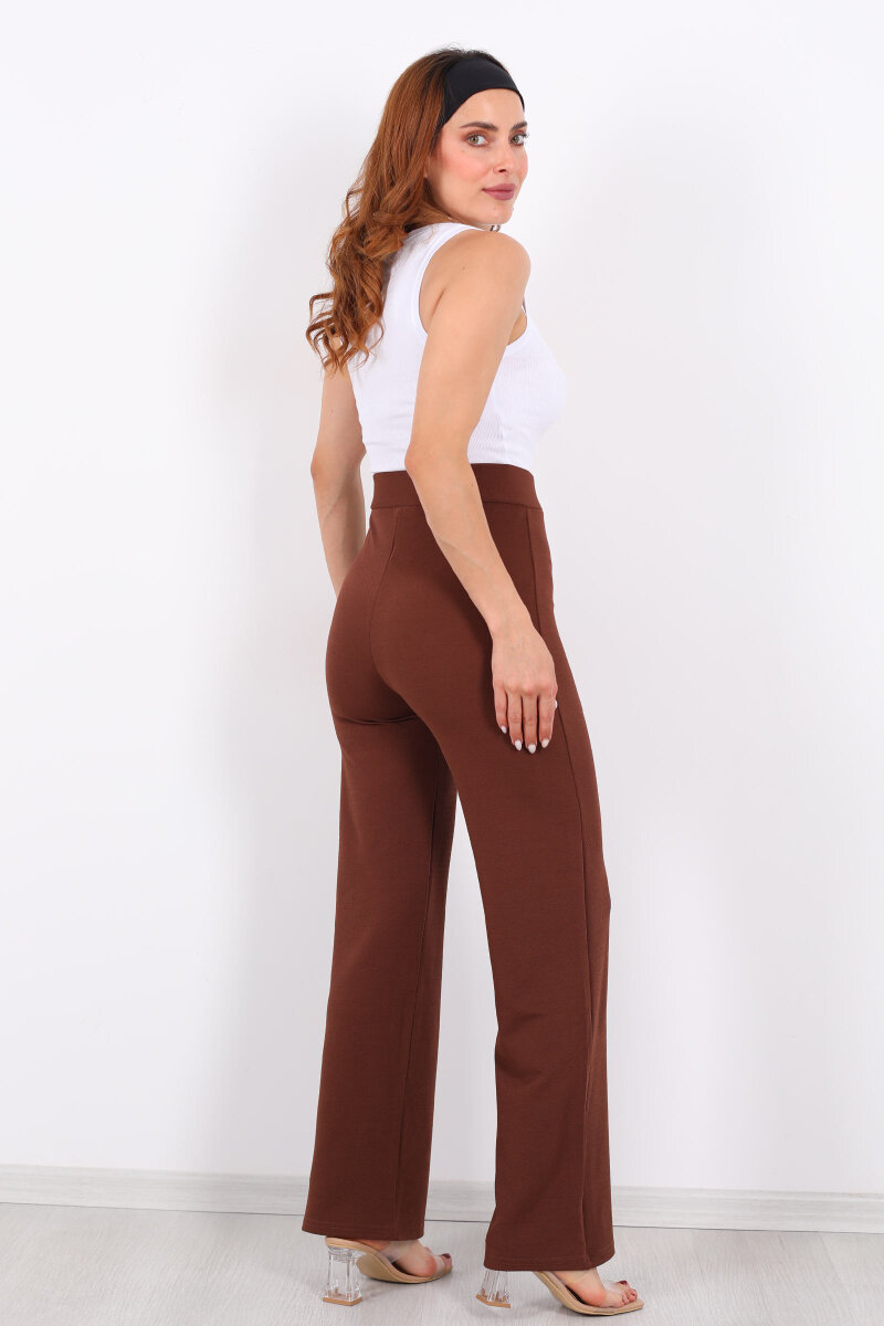Krep Kadın Palazzo Kahverengi Pantolon - 5