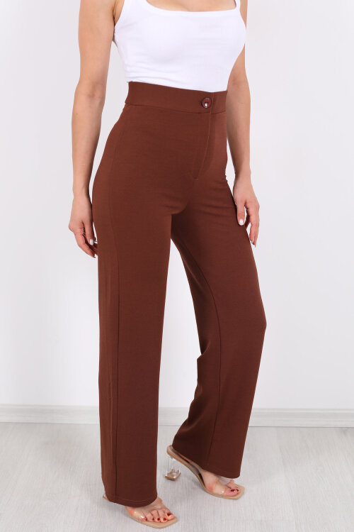 Krep Kadın Palazzo Kahverengi Pantolon - Berox (1)