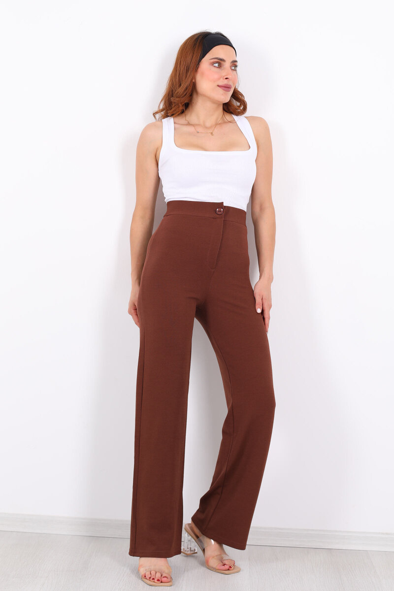 Krep Kadın Palazzo Kahverengi Pantolon - 3