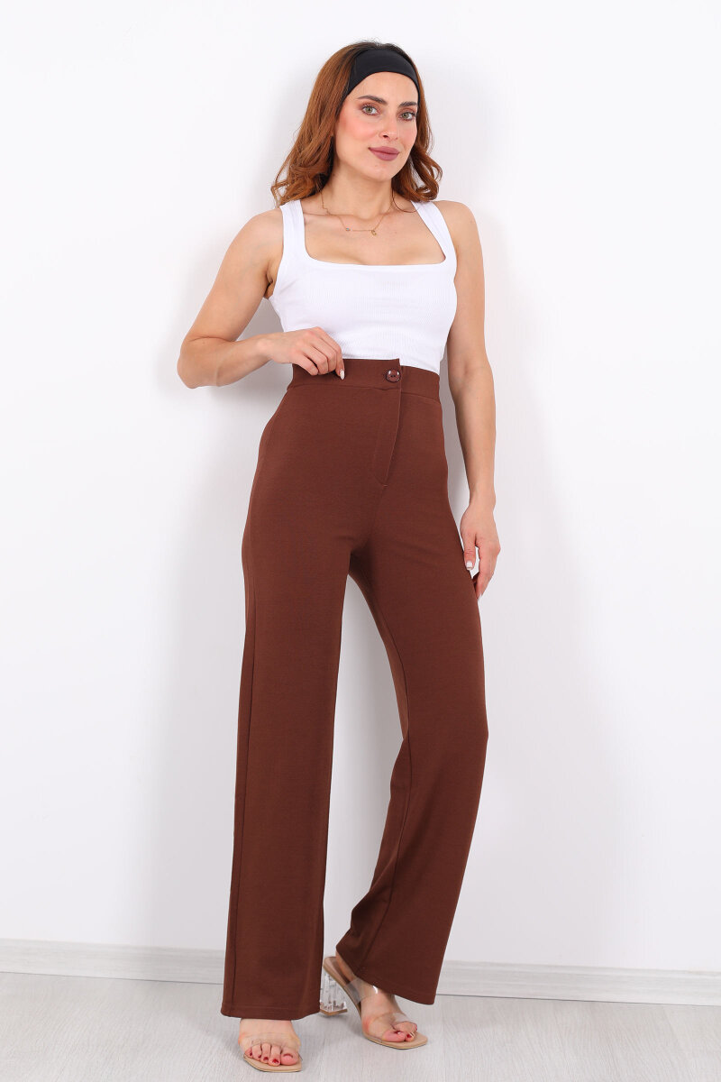 Krep Kadın Palazzo Kahverengi Pantolon - 1