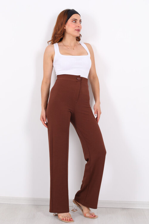 Krep Kadın Palazzo Kahverengi Pantolon - 6