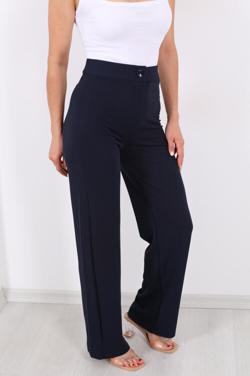 Krep Kadın Palazzo Lacivert Pantolon - Berox (1)