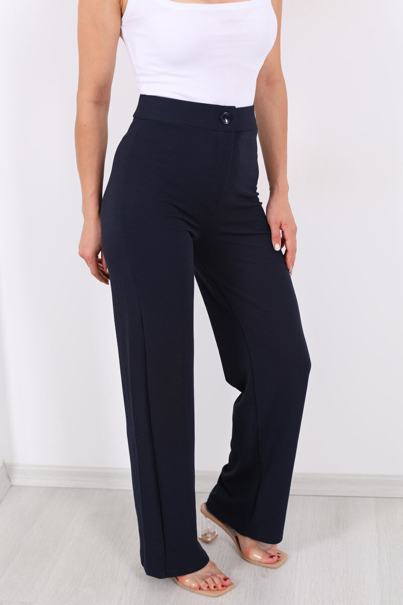 Krep Kadın Palazzo Lacivert Pantolon - 2