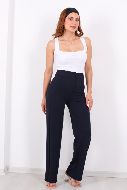 Krep Kadın Palazzo Lacivert Pantolon - 6