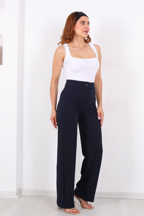 Krep Kadın Palazzo Lacivert Pantolon - 3