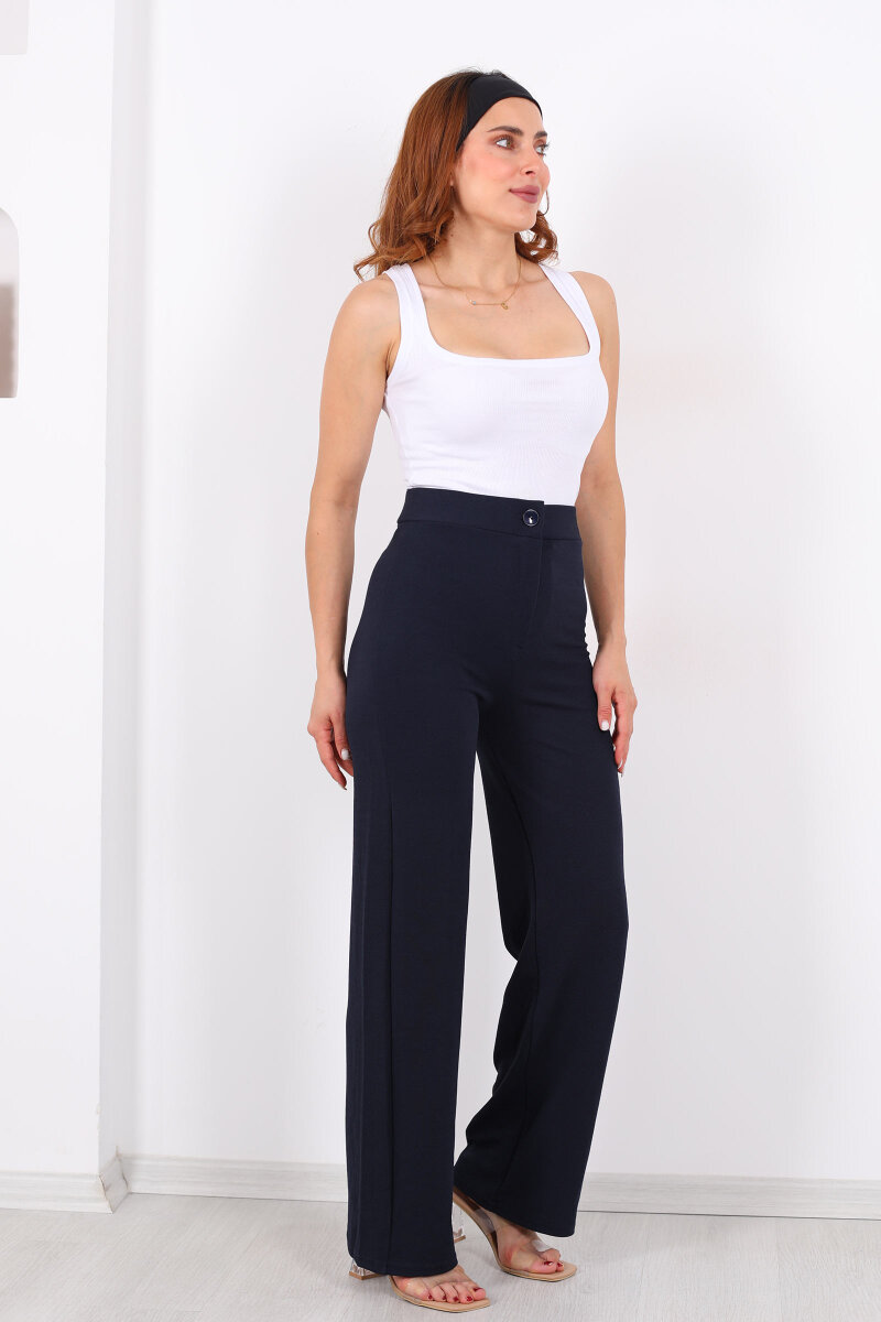 Krep Kadın Palazzo Lacivert Pantolon - 3