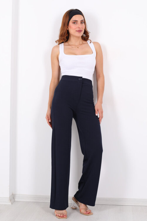 Krep Kadın Palazzo Lacivert Pantolon - 7