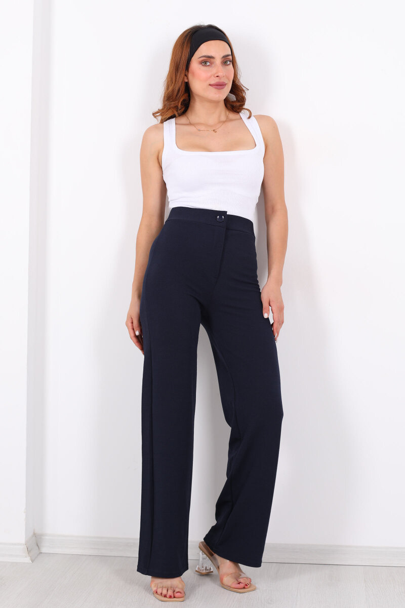 Krep Kadın Palazzo Lacivert Pantolon - 7