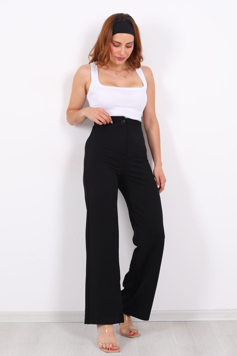 Krep Kadın Palazzo Siyah Pantolon - 1