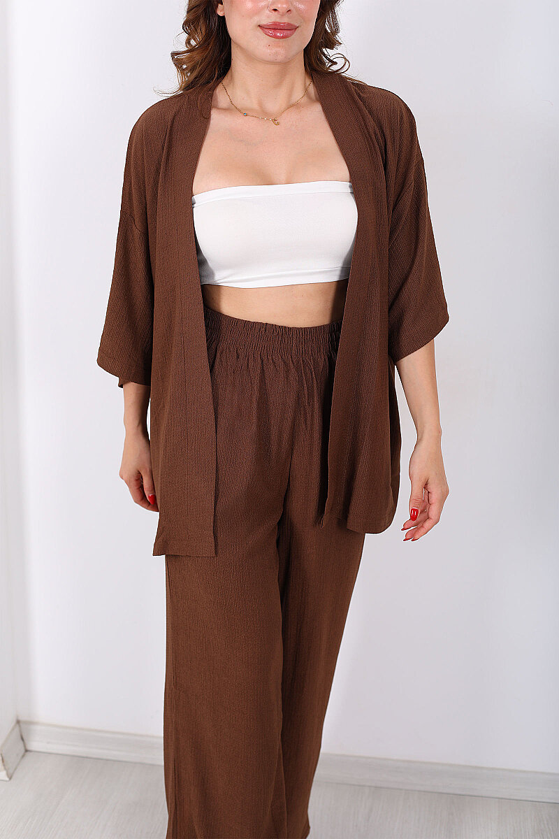 Krep Kumaş Acı Kahve Kadın Kimono Takım - 2