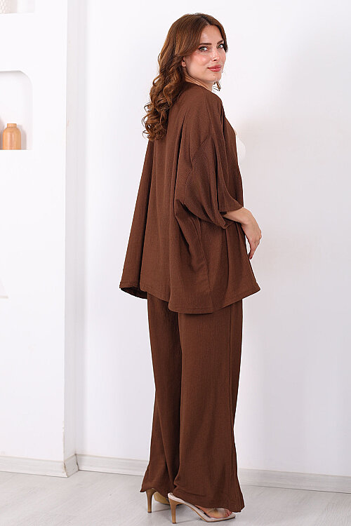 Krep Kumaş Acı Kahve Kadın Kimono Takım - 5
