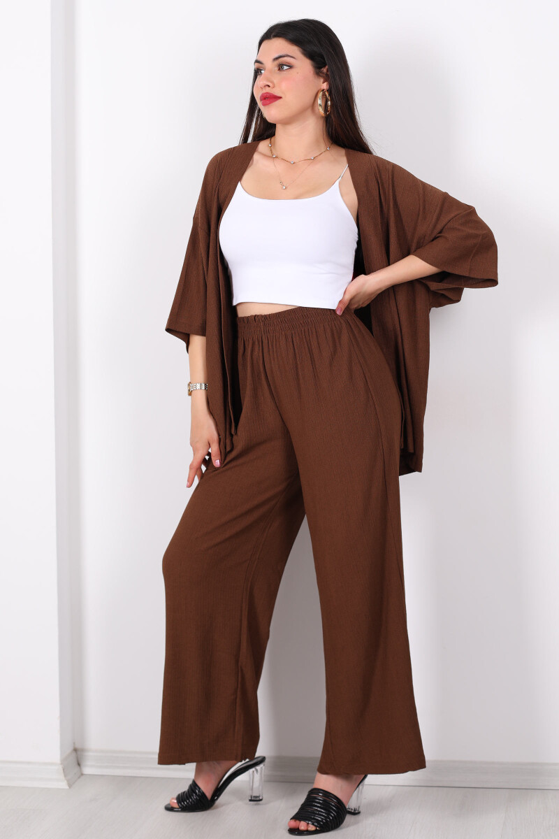 Krep Kumaş Acı Kahve Kadın Kimono Takım - 1