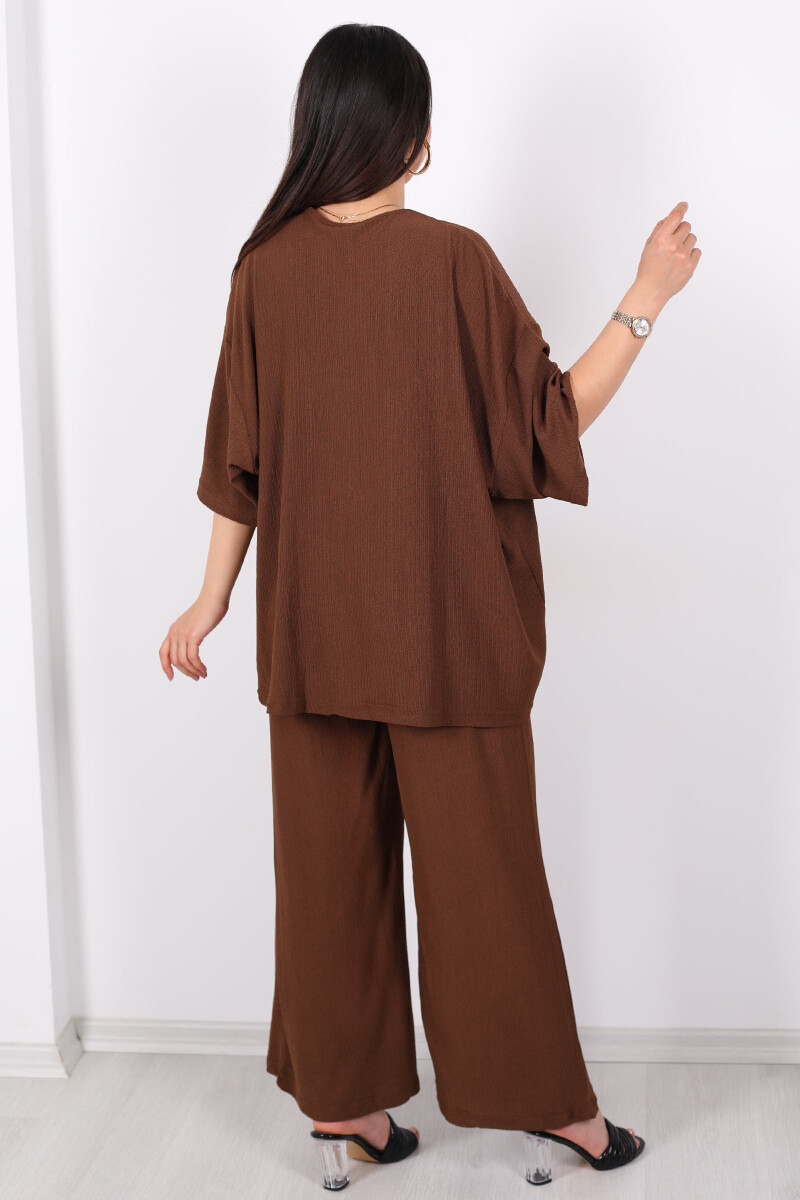 Krep Kumaş Acı Kahve Kadın Kimono Takım - 5