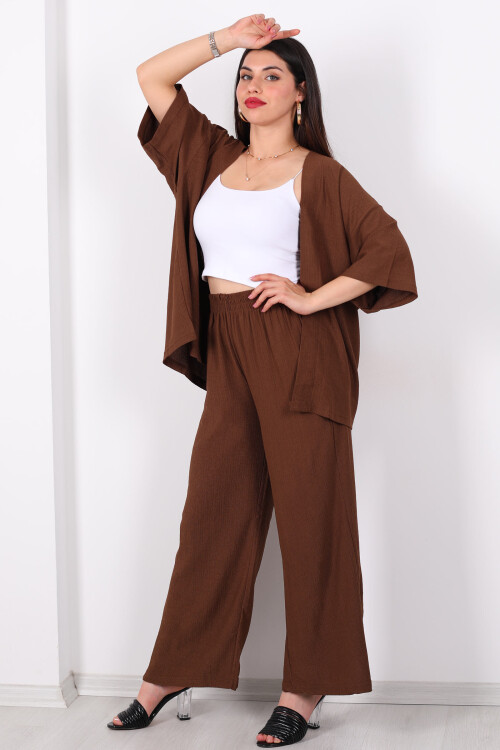 Krep Kumaş Acı Kahve Kadın Kimono Takım - 4