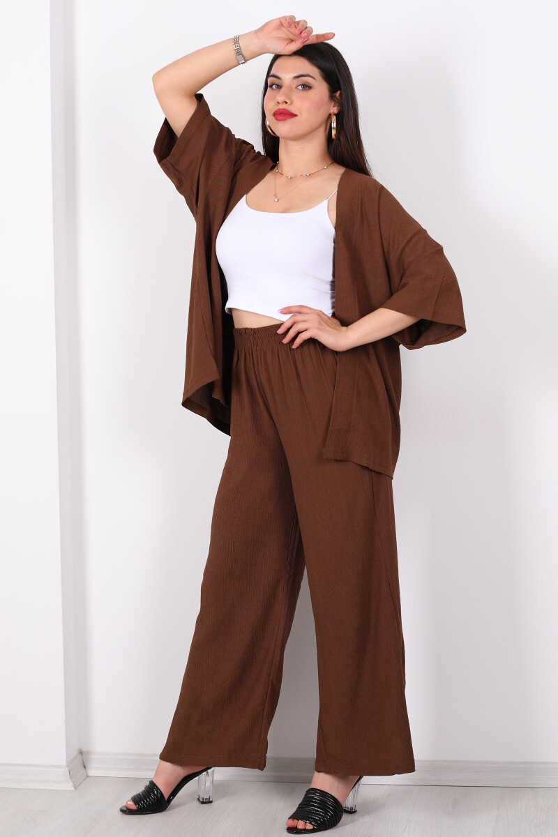 Krep Kumaş Acı Kahve Kadın Kimono Takım - 4