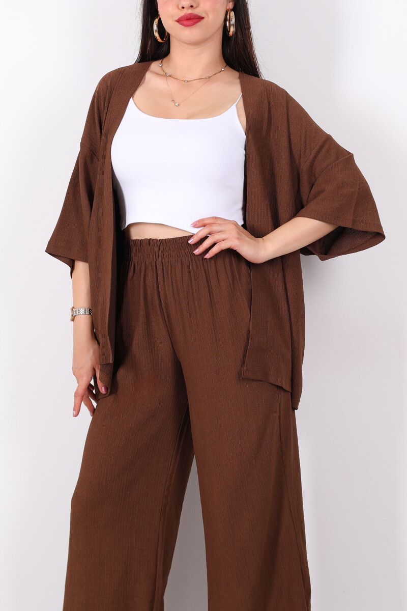 Krep Kumaş Acı Kahve Kadın Kimono Takım - 2